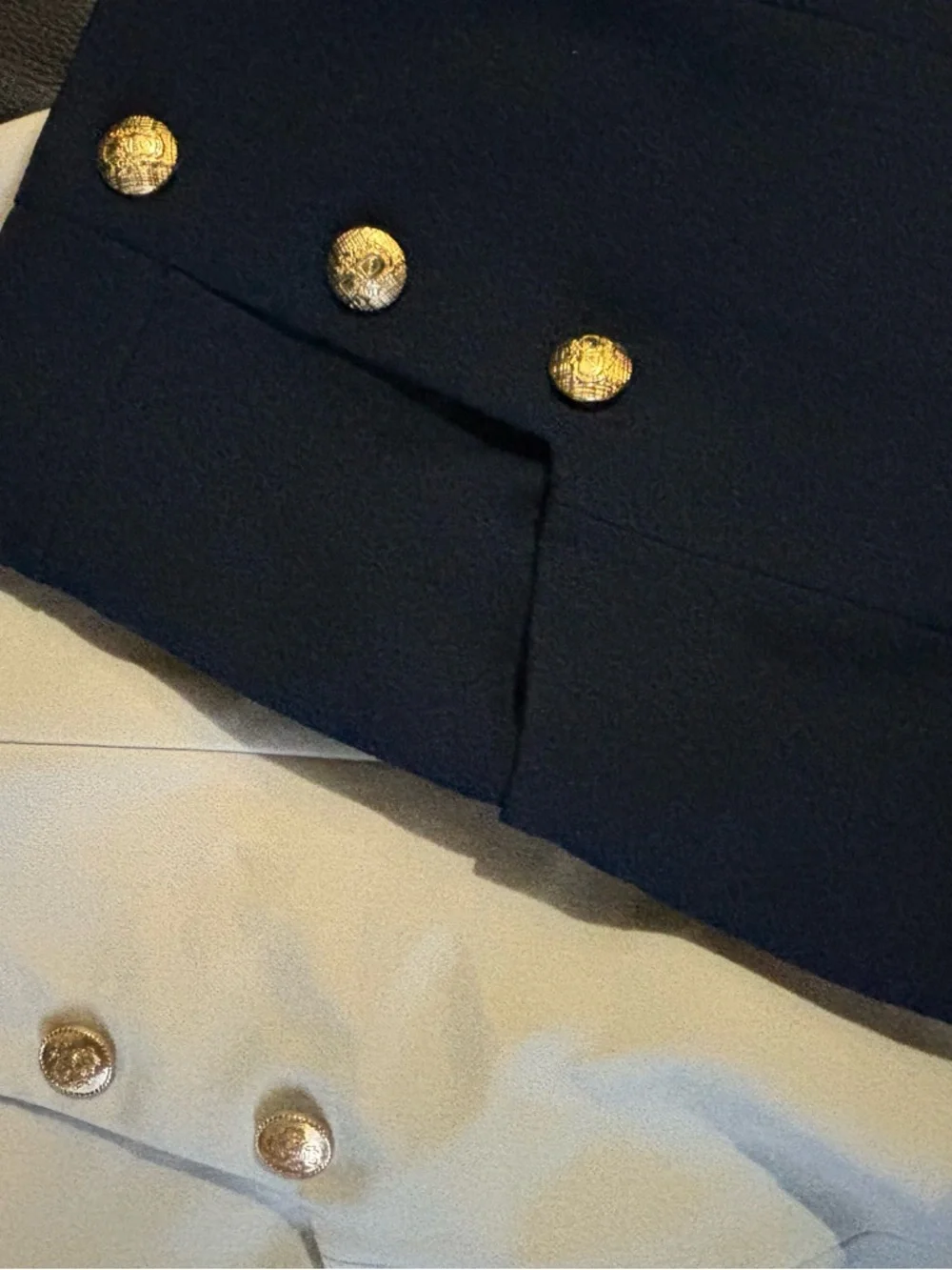 Two Zara 1 Cream and 1 blue navy High-Waist Button-Front Women's Shorts - Picture 3 of 6